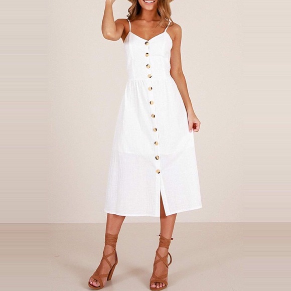 Dresses & Skirts - Button Front Spaghetti Strap Midi Dress